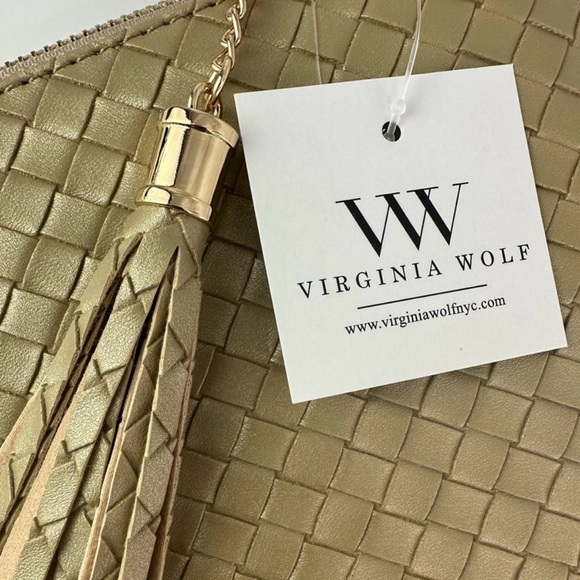 VIRGINIA WOLF Woven Pouch Gold Vegan Leather Clutch Tassel Zip Top Make Up - Picture 3 of 7